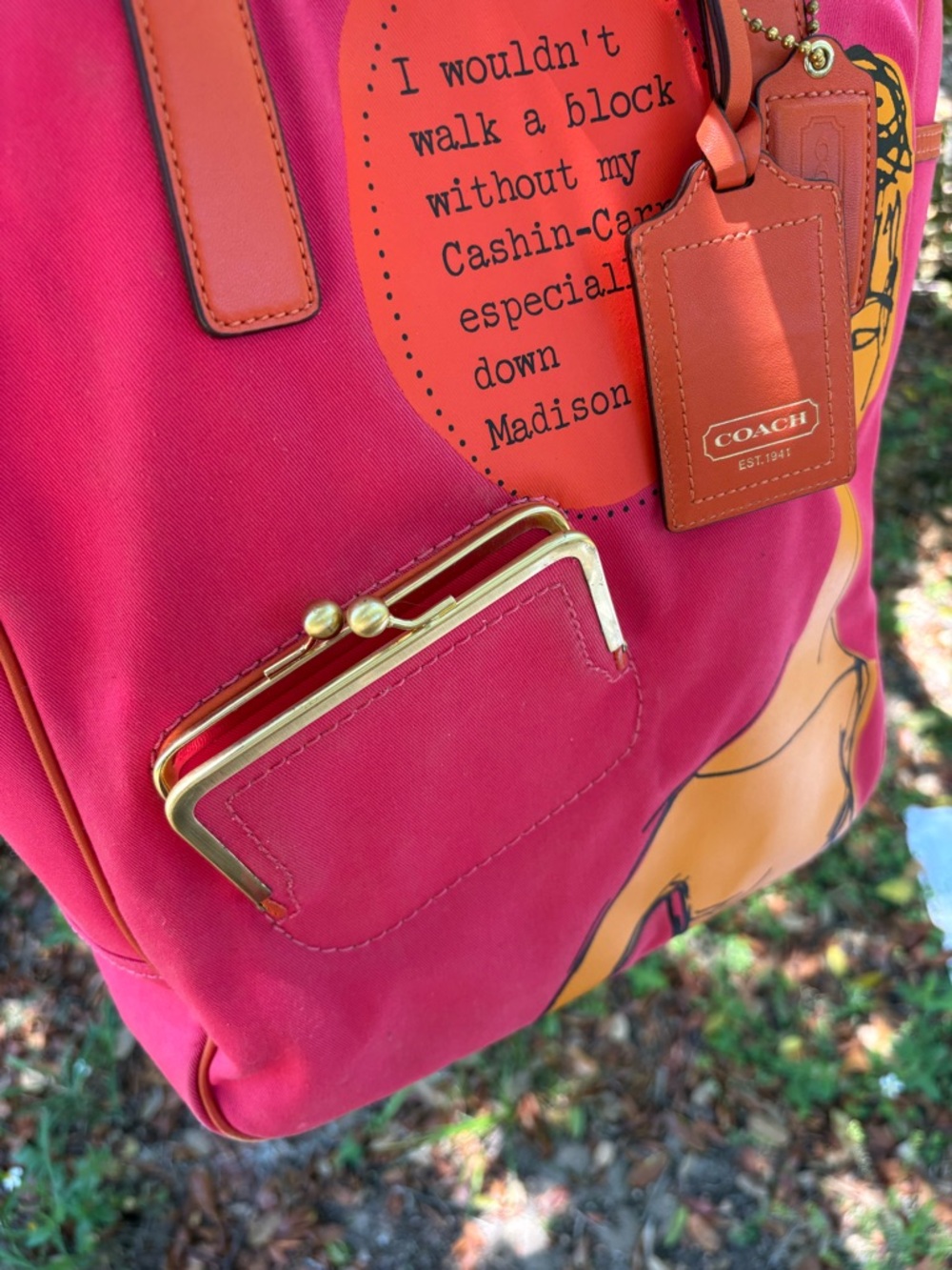 Coach Pink and Orange Graphic Canvas Tote - Picture 7 of 11